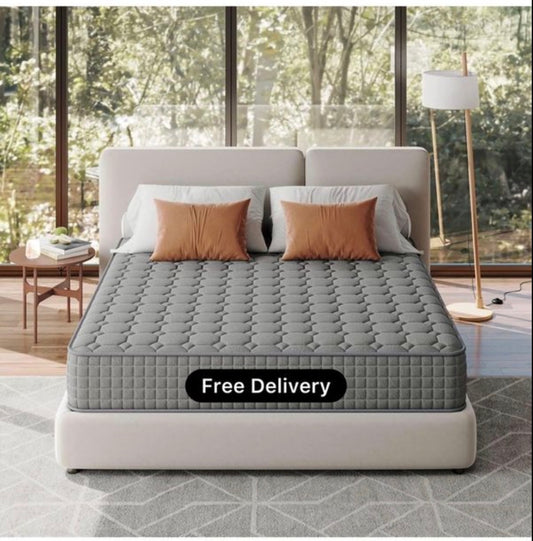 4FT6 Double Mattress, 10 Inch Hybrid Mattress with Breathable Memory Memory Foam and Individually Pocket Spring - Medium Firm, Grey