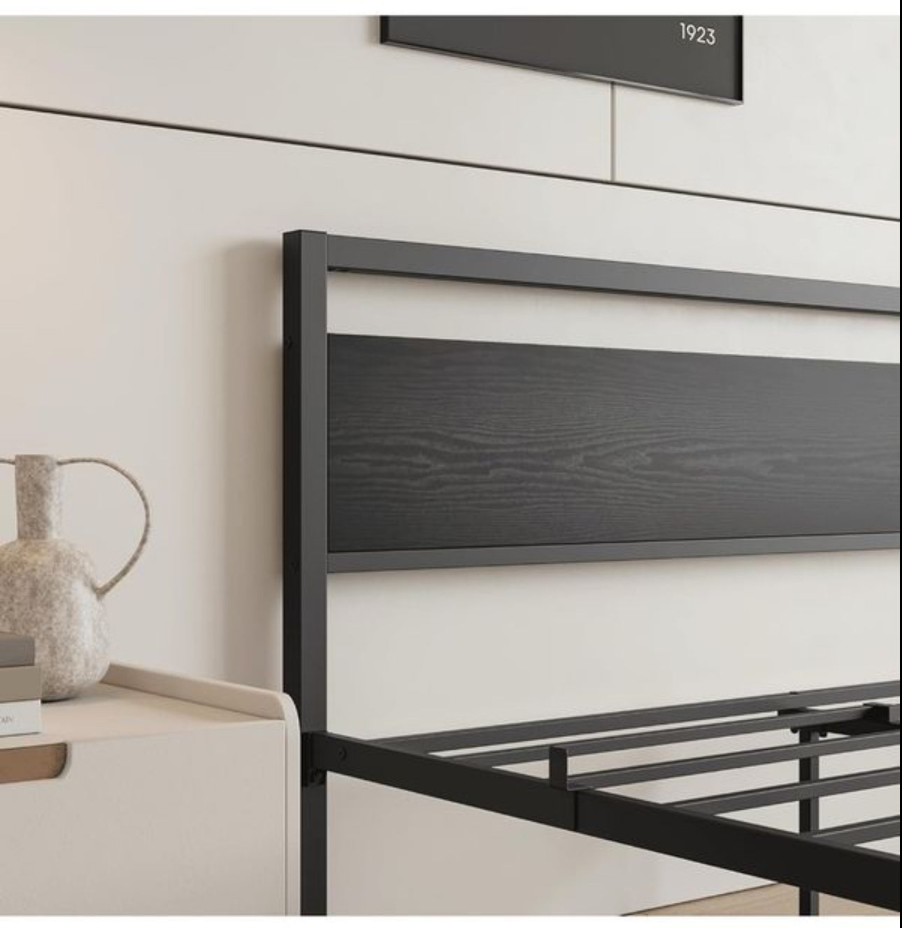 King Size Bed Frame with Wooden Headboard