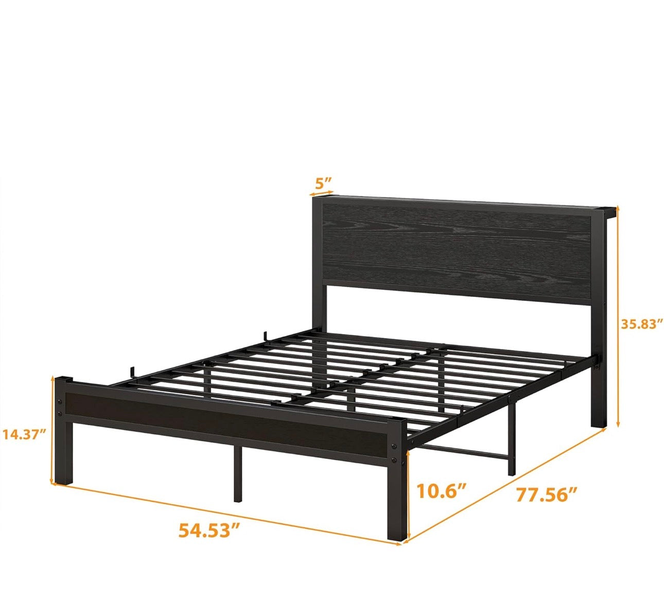 Double Bed Frame with Wooden Storage Shelf Headboard