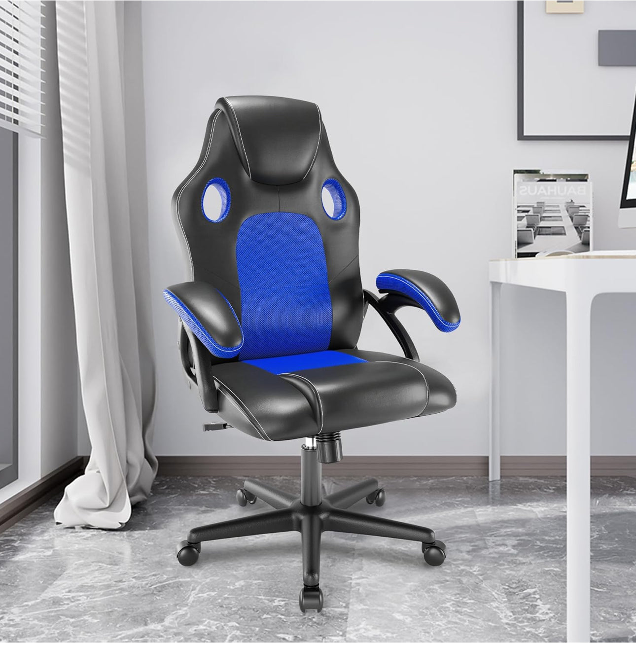 Office chair high back seat with breathable mesh insert padded armrests tilt adjustment durable base