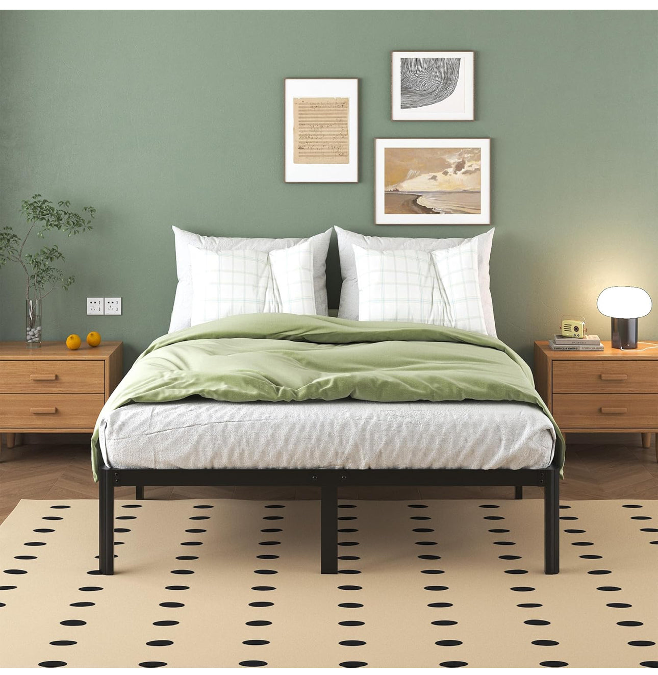 4ft6 Double Bed Frame 30.5 cm High with Rounded Corner Legs, Heavy Duty Metal Bed Frame