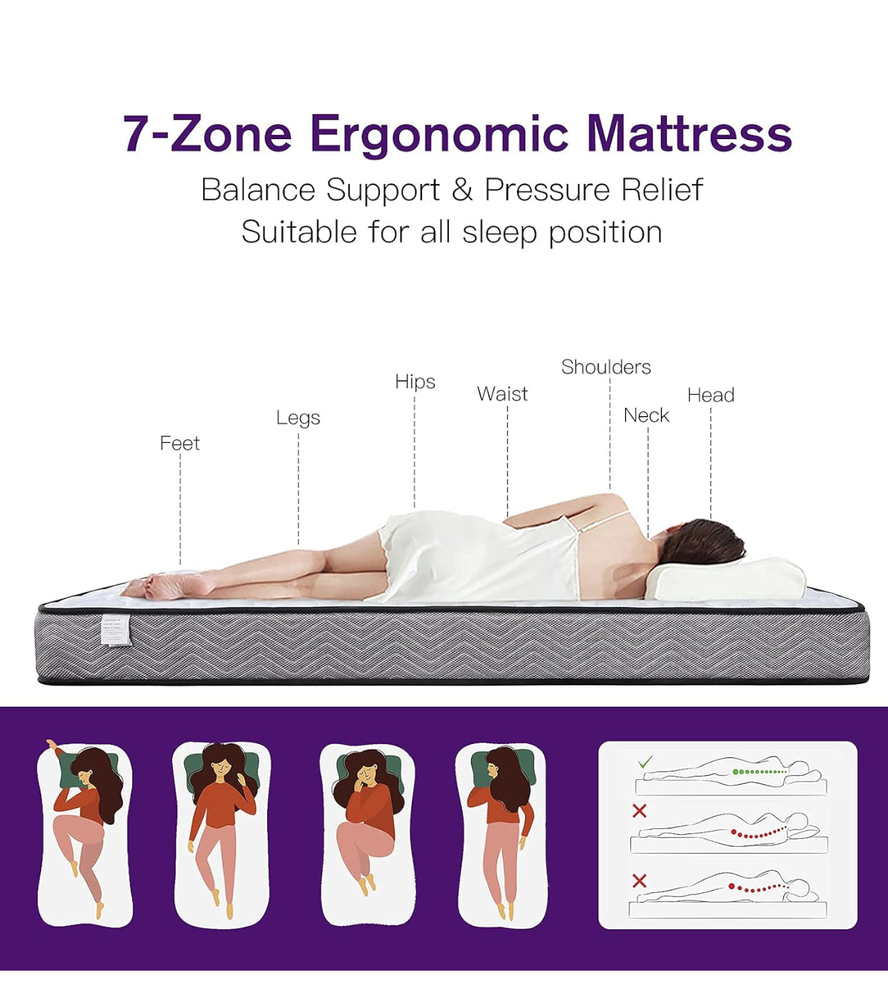 5FT Memory Foam Spring Hybrid Mattress Breathable