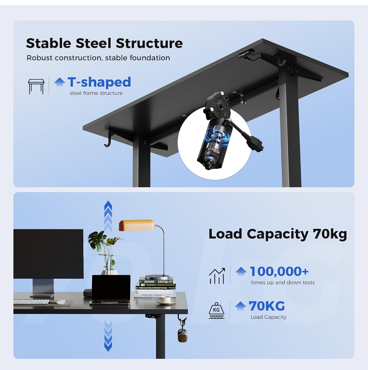 Electric Standing Desk, 100 x 60 cm Height Adjustable Sit Stand Desk with Splice Board