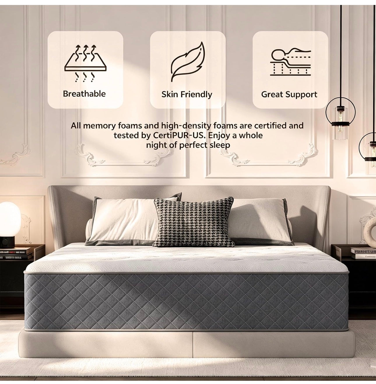12 Inch King Size Mattress Medium Firm, OEKO-TEX Certified Hybrid King Bed Mattresses, 7-Zone Memory Foam Mattress with Pocket Sprung for Body Support & Pressure Relief - 150x200x30cm