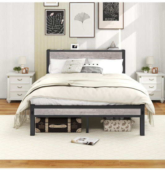 Double Bed Frames with Storage Wooden Headboard, Metal 4ft Bed.