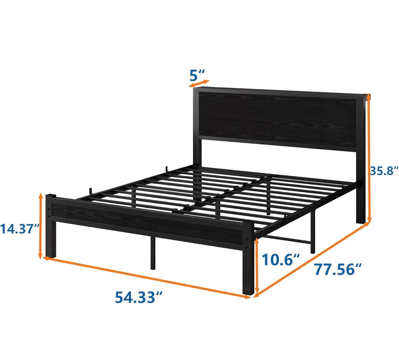 Double Bed Frame Metal Platform Bed Frame with Wood Headboard