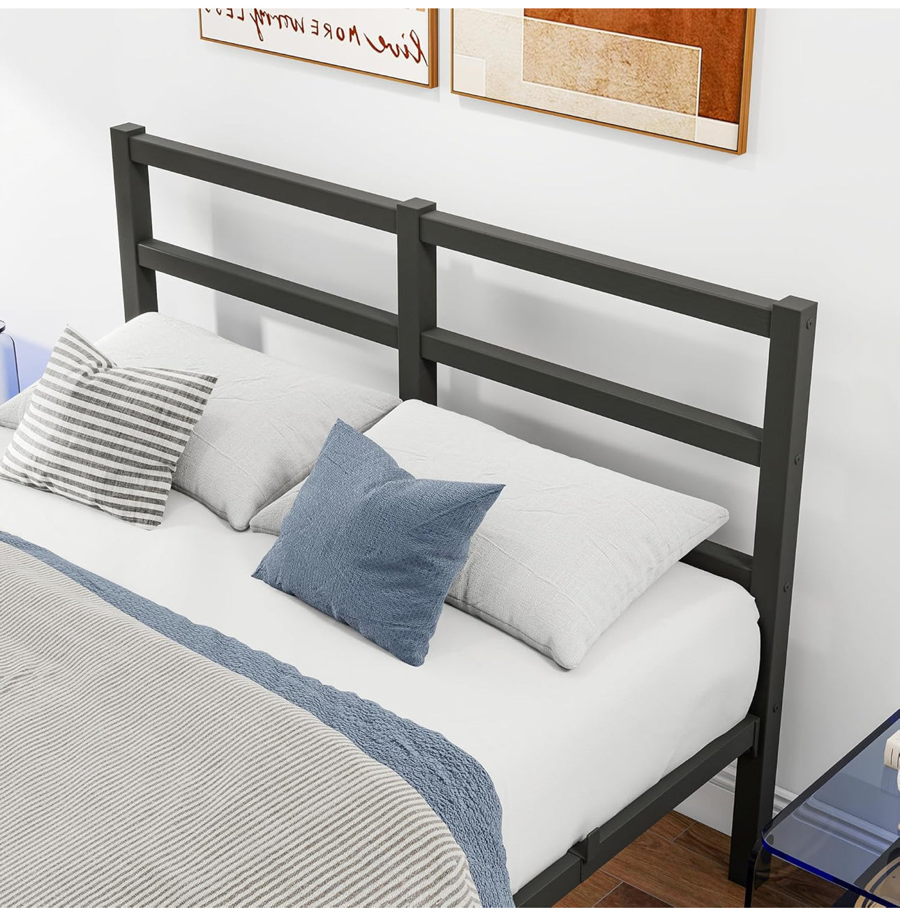 Double Bed Frame with Headboard Metal Platform Heavy Duty Steel Support
