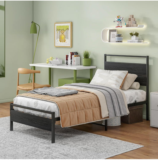 Single Bed Frames with Wood Headboard