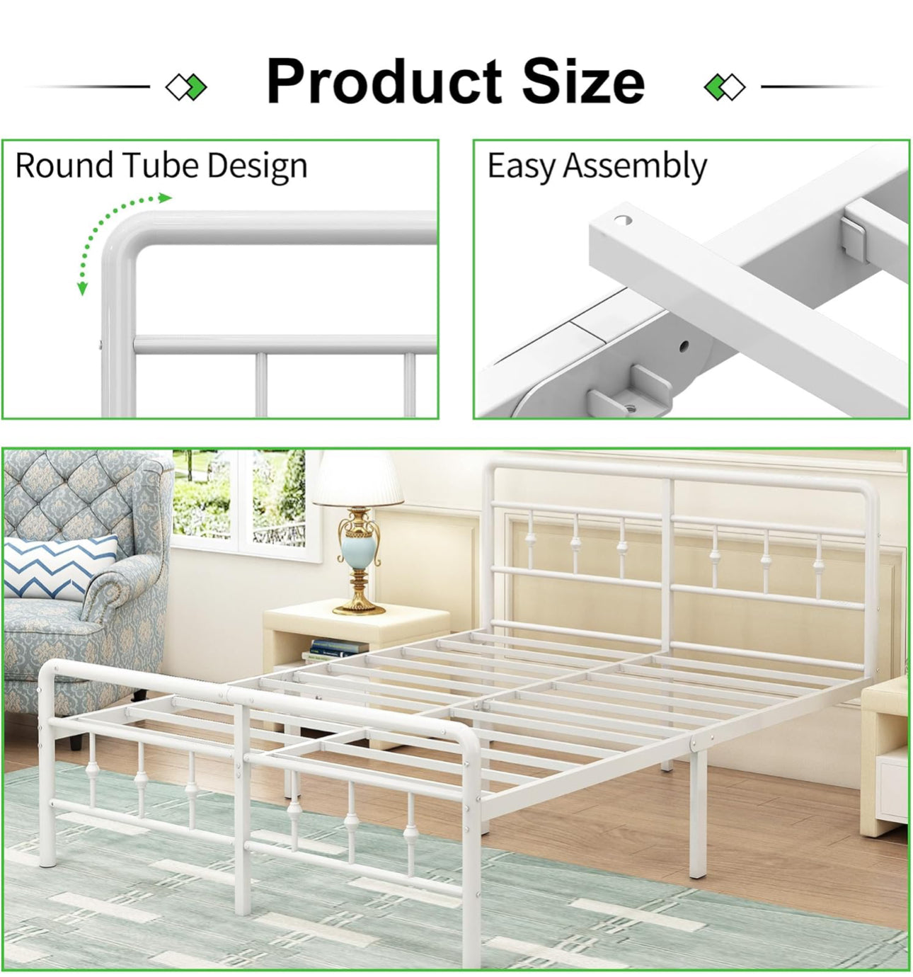 Small Double Bed Frame 4ft, White with Victorain Headboard and Footboard