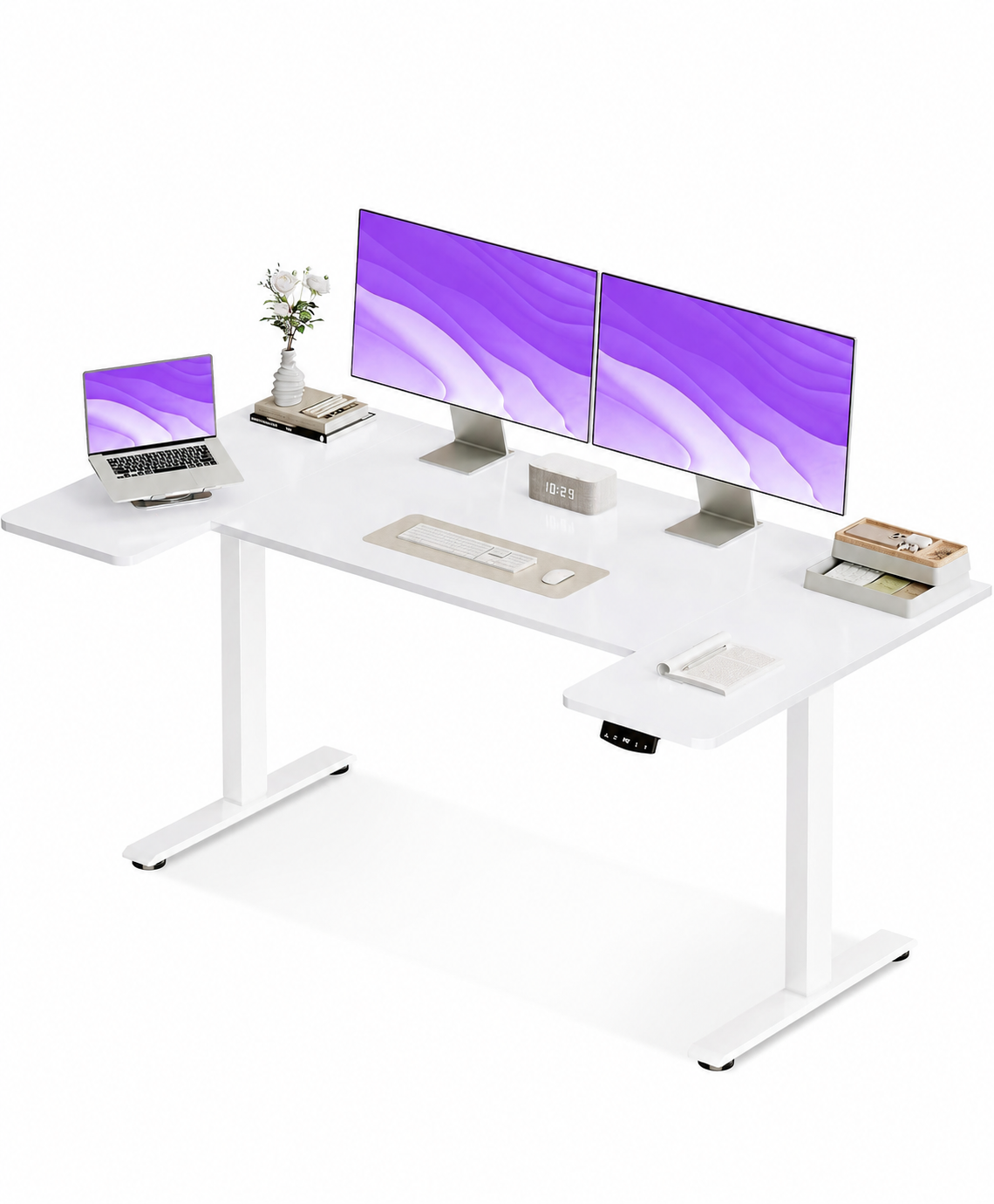 Height-adjustable desk with memory function, 140 x 70 cm, white
U shape table top, 2 memory settings, height-adjustable desk, quiet motor, 72-118 cm adjustable