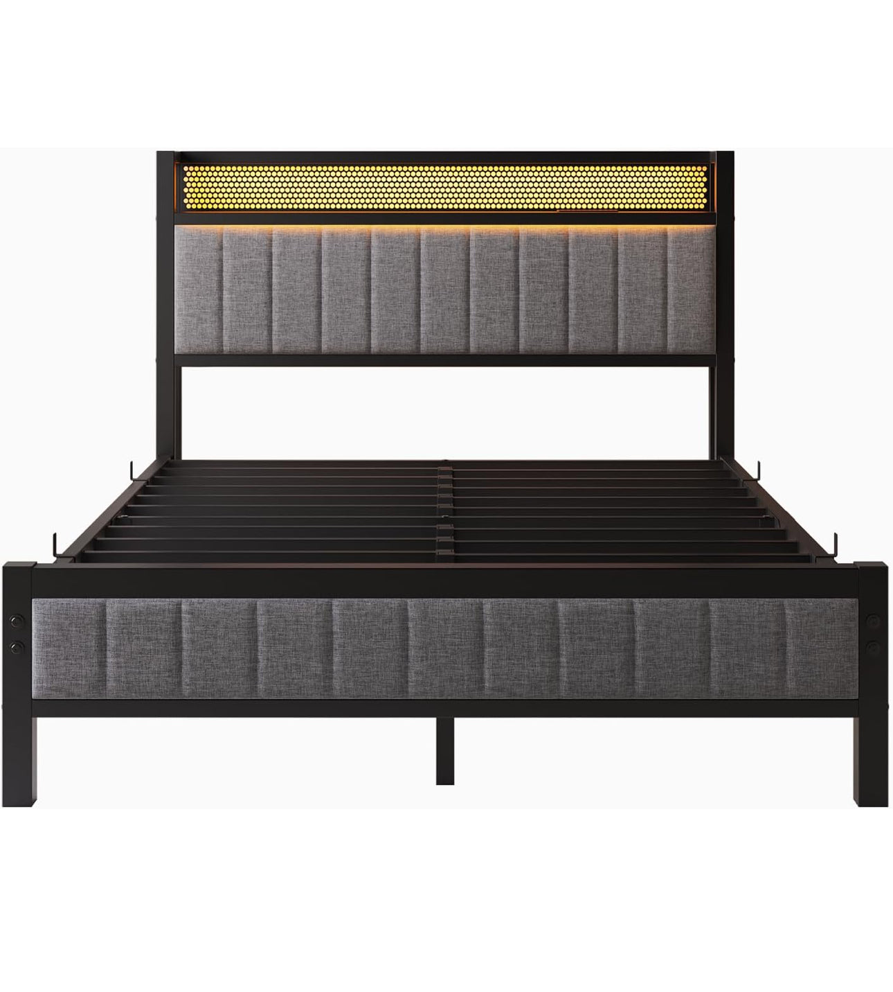 Upholstered Bed Frame Double Bed with Charging Station