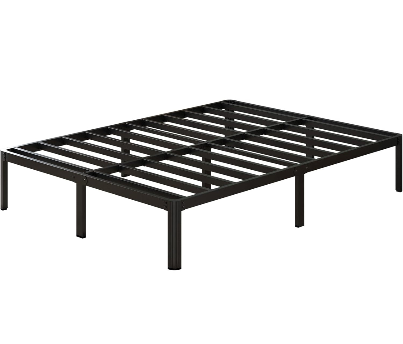 4ft6 Double Bed Frame 30.5 cm High with Rounded Corner Legs, Heavy Duty Metal Bed Frame