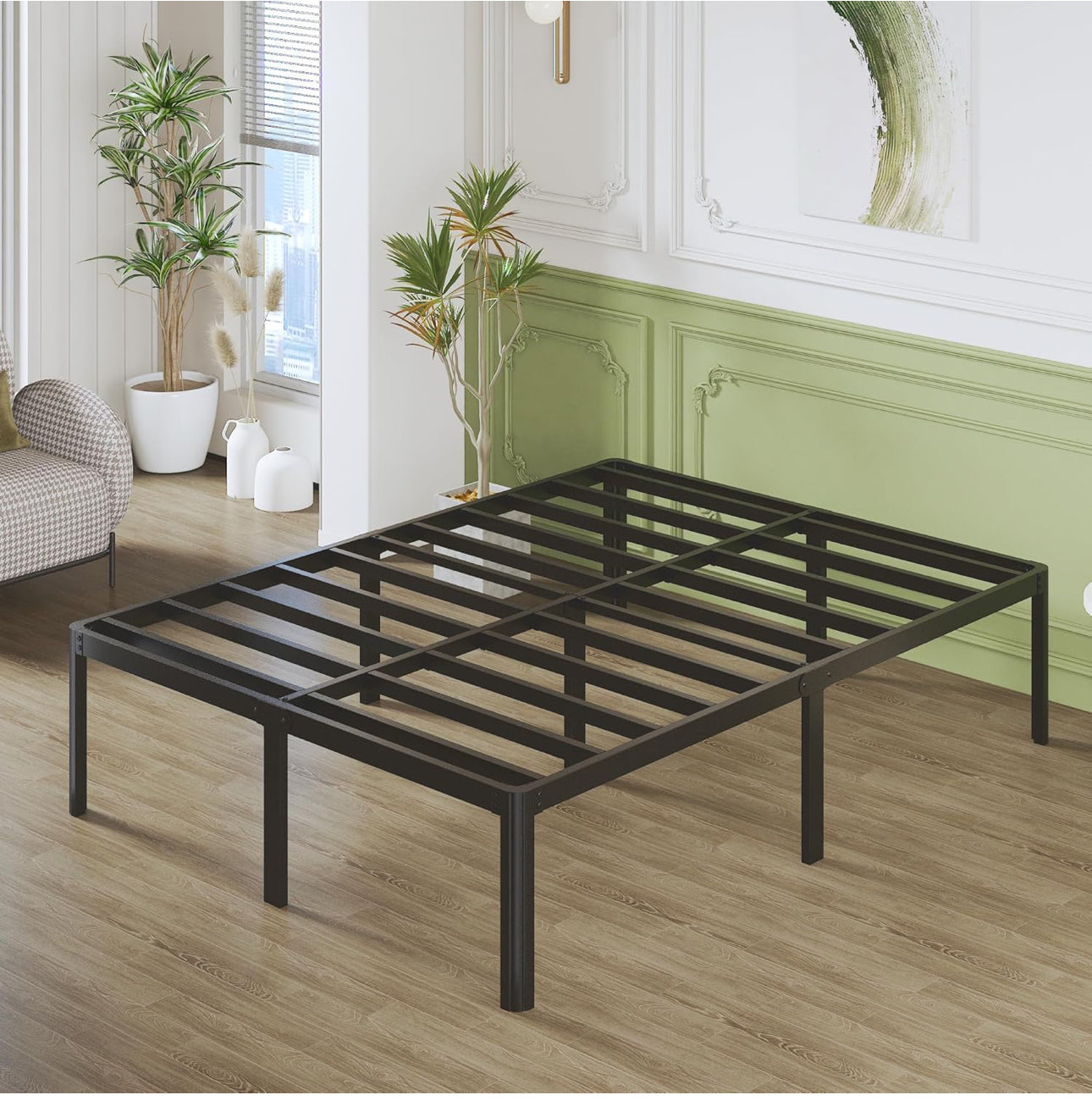 41 cm King Size Bed Frame with Rounded Corner Legs, 5ft Metal Platform Bed Frames King Size with Storage
