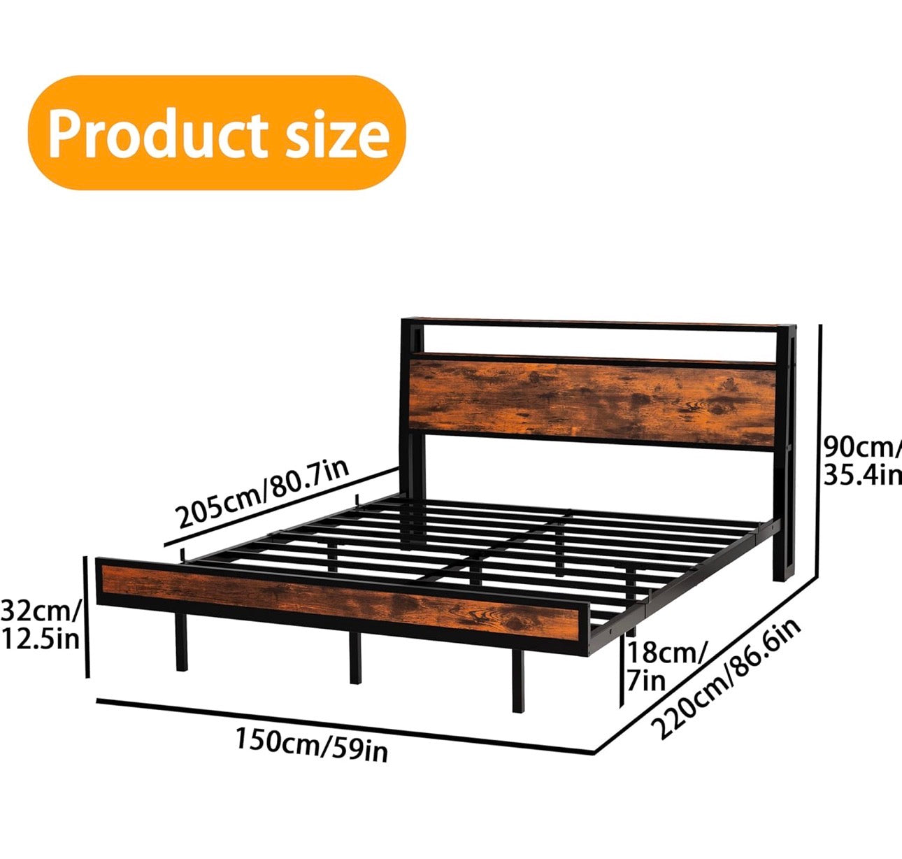 Floating Bed Frame King Size, Black | Charging Station, LED Lights, Wood Headboard with Storage Shelves, Heavy Duty Metal Slats, No Box Spring Needed