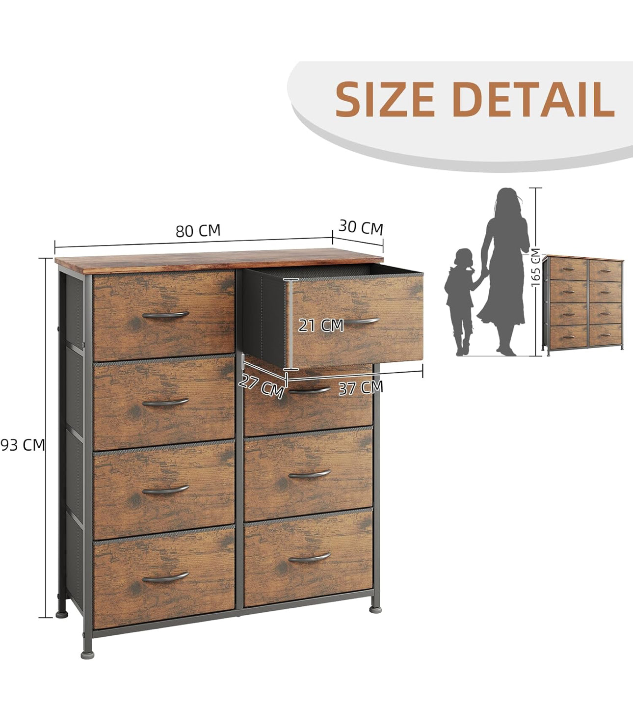 8 Drawers Chest of Drawers, Fabric Storage Dresser Vertical with Spacious Wooden Tabletop