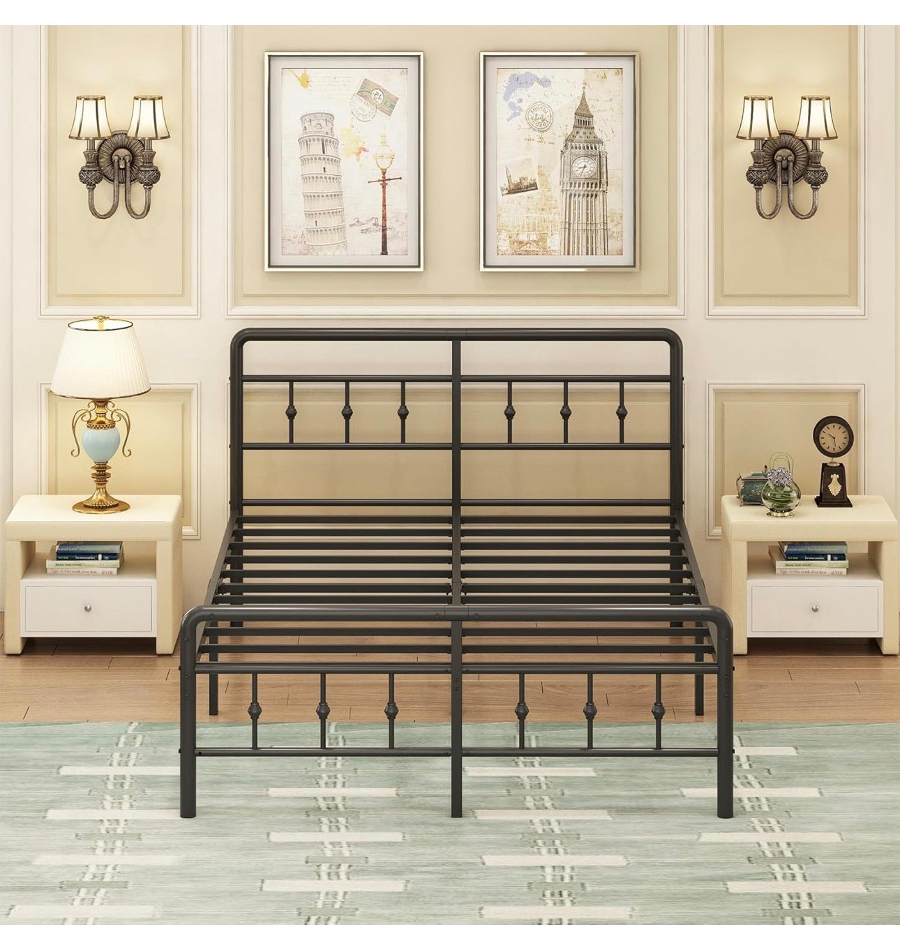Small Double Bed Frame with Victorian Headboard, 120 x 190 cm, Black
Metal Slat Support, Vintage Style, Matching Footboard, 40cm Underbed Clearance, Easy Assembly, Noise Free
