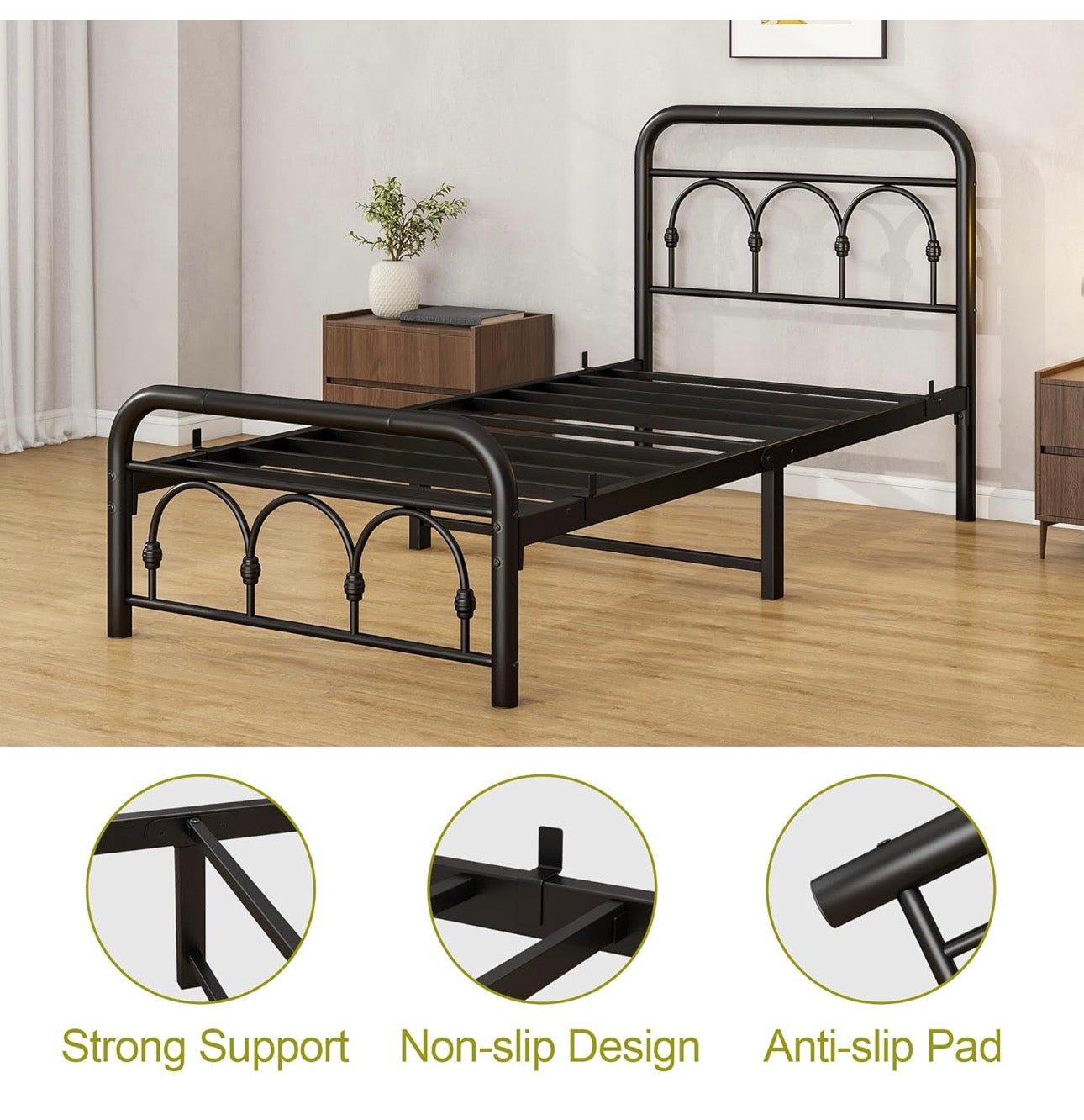 3ft Single Bed Frame with Headboard(90x190cm)