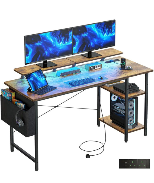 Desk with LED Lights & Power Outlets