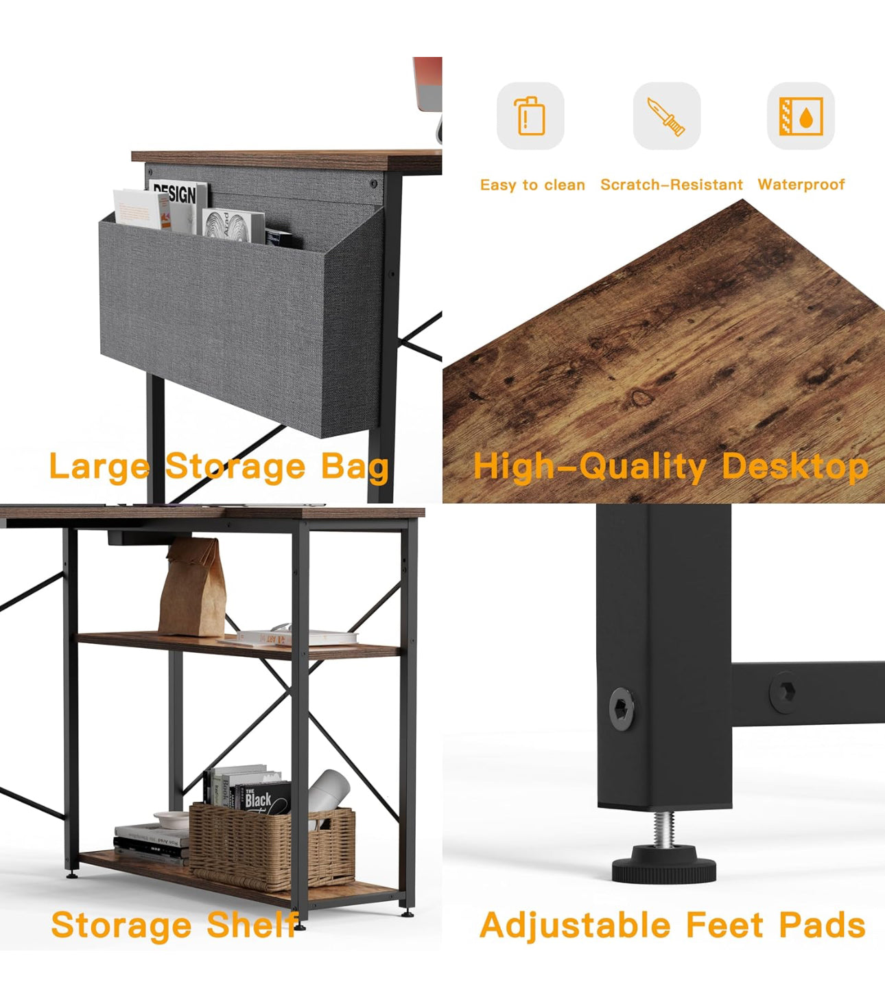 L Shaped Desk with Power Outlets - 120x70 cm