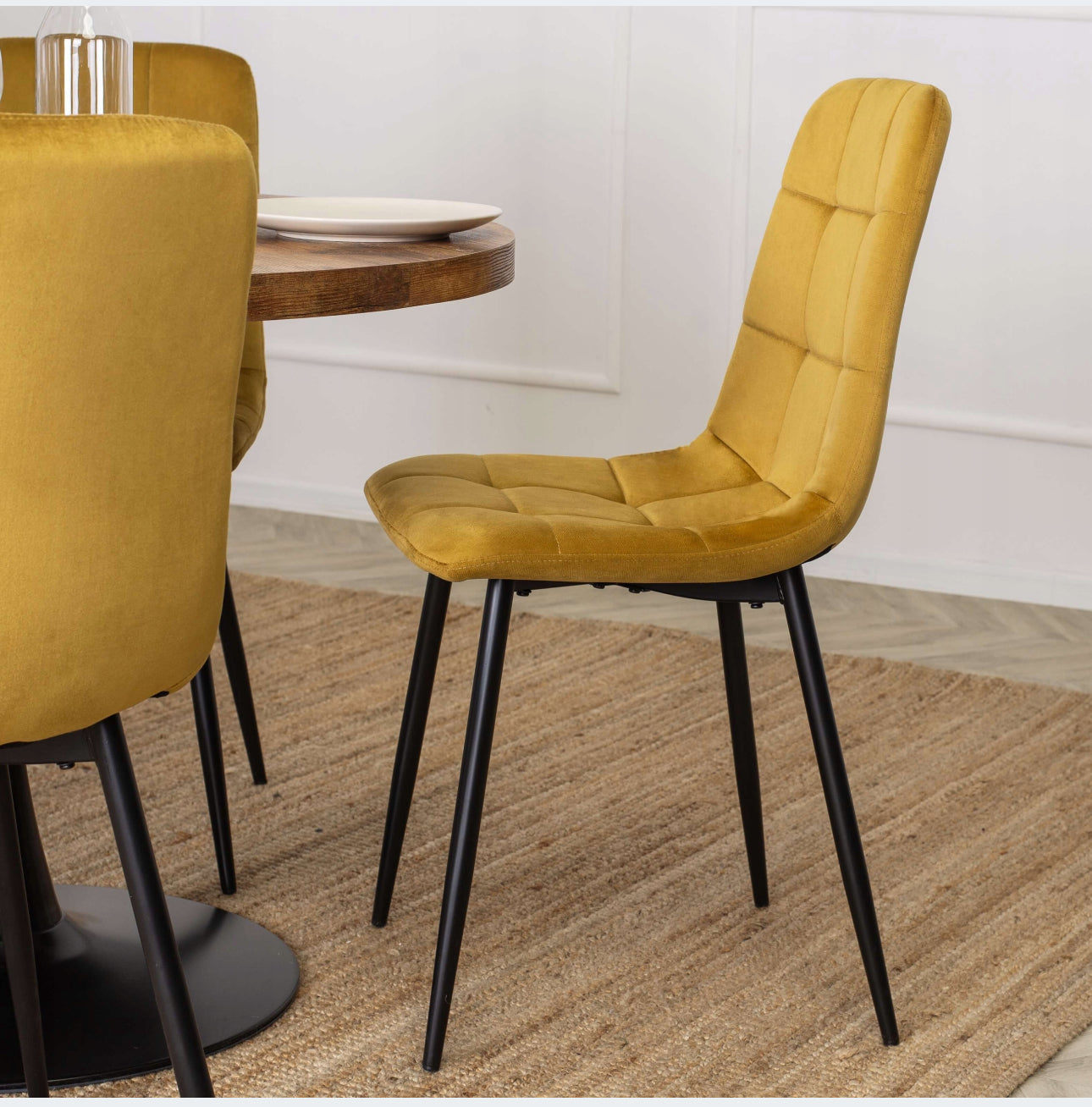Upholstered Mustard Velor Kitchen Chairs