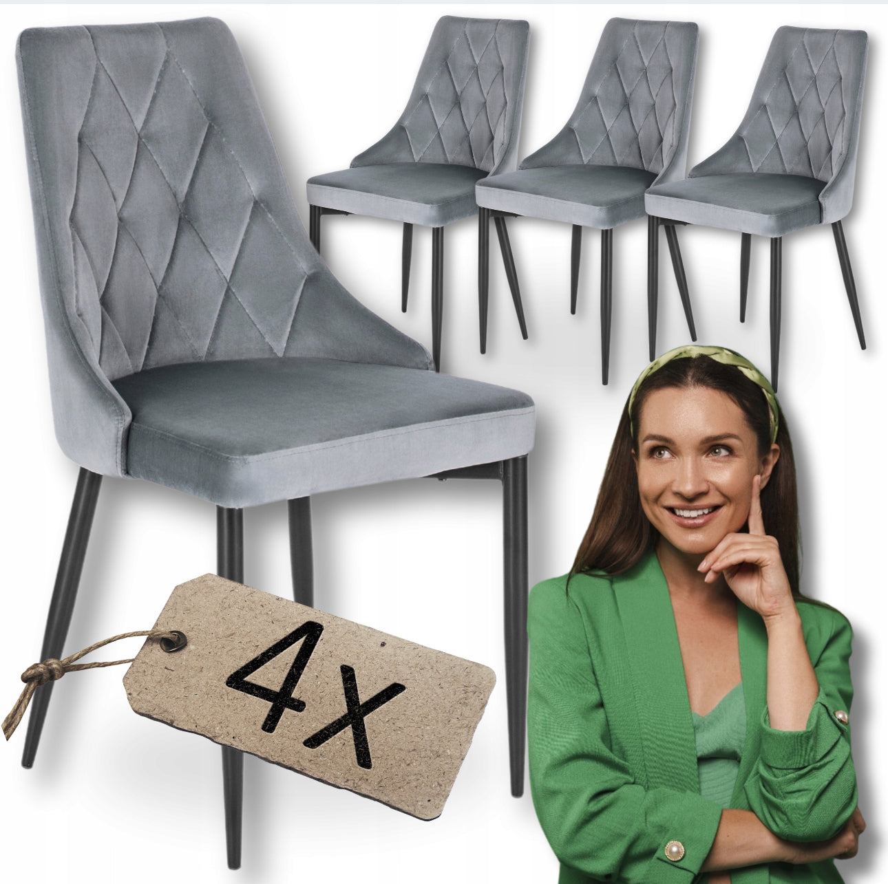 Set of 4x Velvet Upholstered Chairs