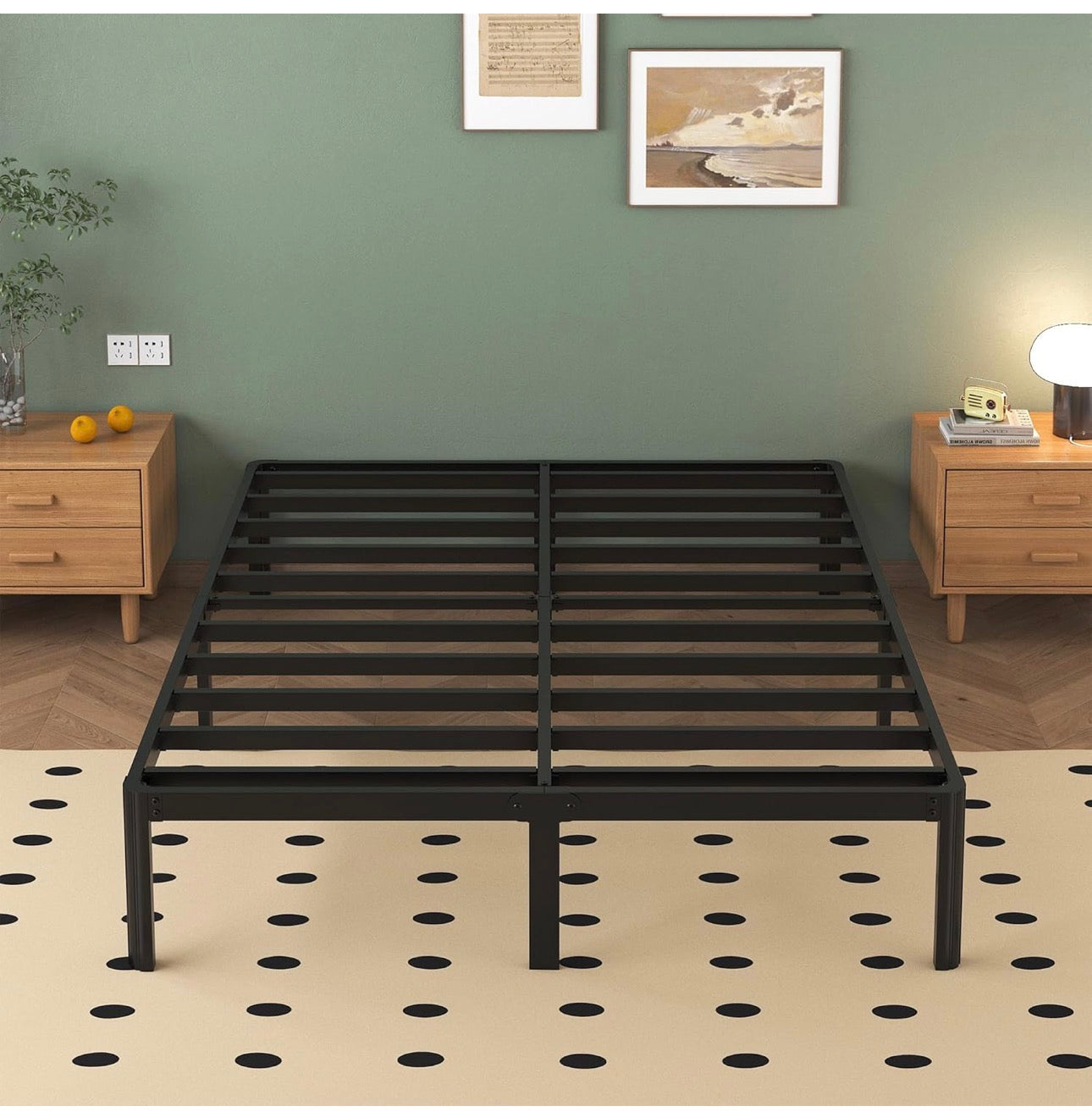 Small Double Bed Frame 30.5 cm High with Rounded Corner Legs, Heavy Duty Metal Bed Frame 4ft with Steel Slats Support, Storage Space Underneath, Noise Free, Easy Assembly, Black