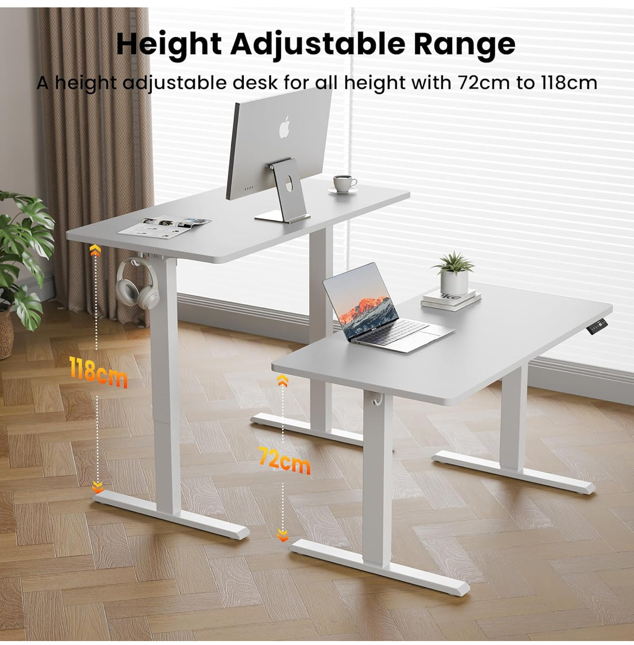 100 x 60 cm Standing Desk, Electric Height Adjustable Desk with 2 Hooks