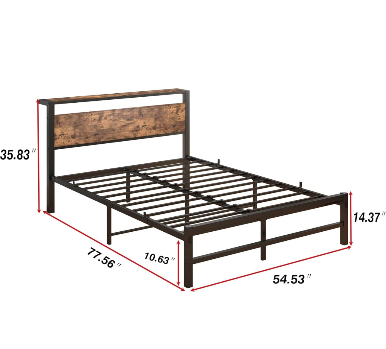 Double Bed Frame with Wood Storage Headboard