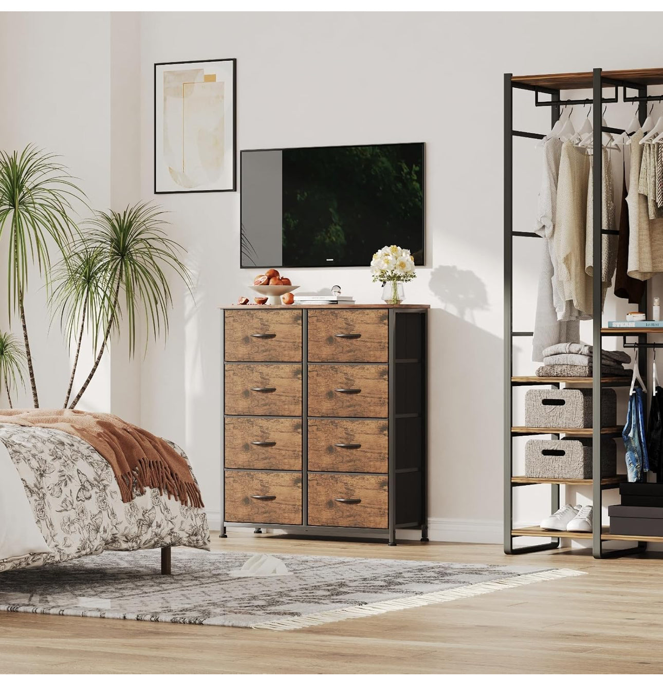 8 Drawers Chest of Drawers, Fabric Storage Dresser Vertical with Spacious Wooden Tabletop
