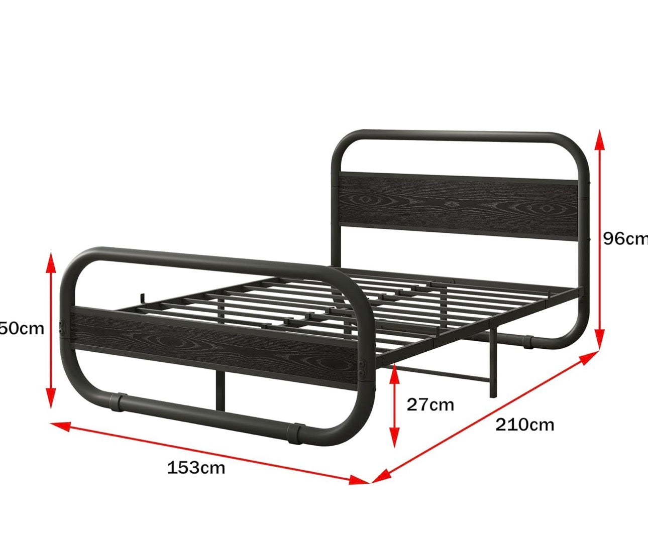 King Size Bed Frame with Headboard,150x200 Oval-Shaped