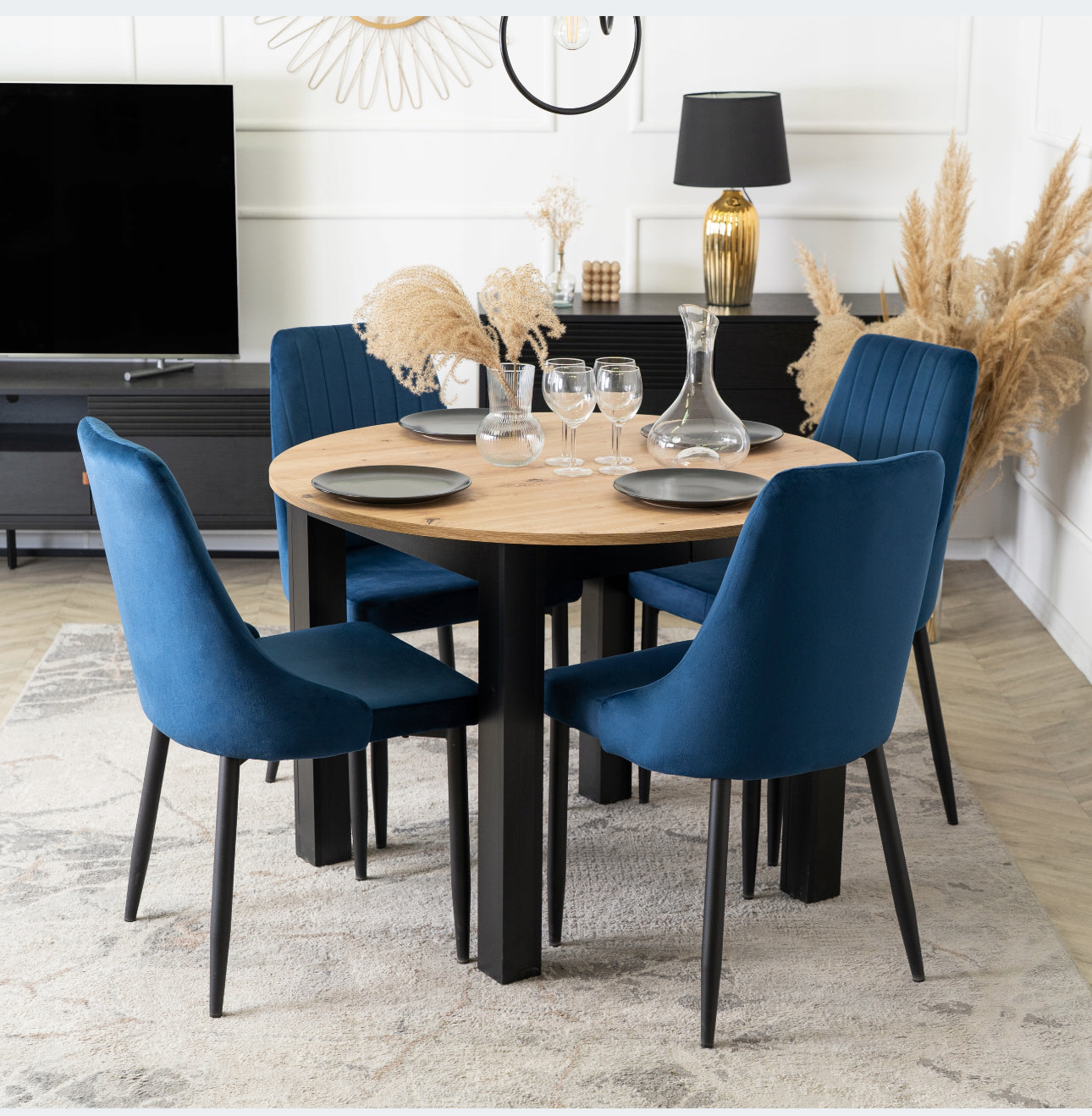 Set of 4 Upholstered Chairs Velour  Blue