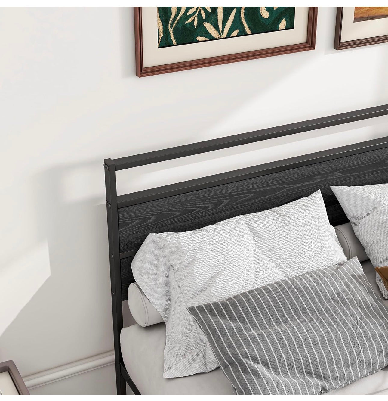 King Size Bed Frame with Wooden Headboard, Metal Bed Frame King size Bed Base/Mattress Foundation,Metal Slat Support Noise Free,Textured Black