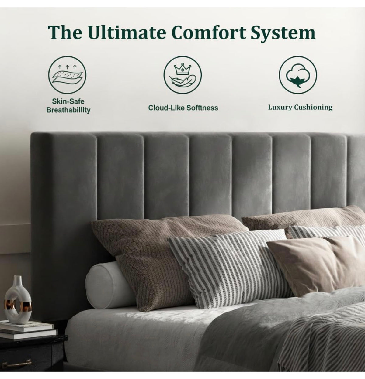 4ft Small Double Bed Frame with Velvet Upholstered Headboard, Grey
Upholstered, Solid slats Support, No Box Spring Needed, Easy Assembly,Underbed Storage,ideal for bedrooms, apartments