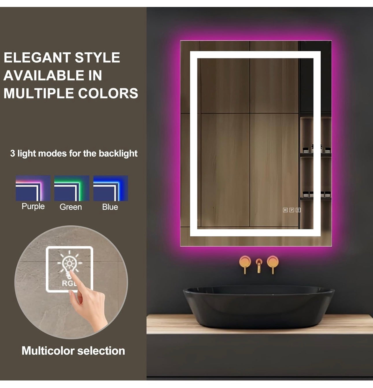 Illuminated Bathroom Mirror with Light, LED Backlit Wall Mirror, with Touch Sensor and Demister Anti-Fog