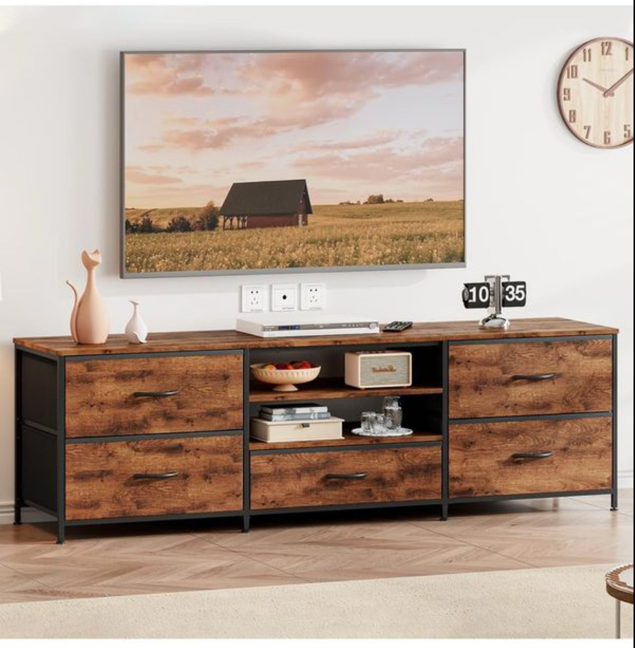 TV Stand Cabinet, TV Unit TV Console Table with 5 Drawers Storage Organizers