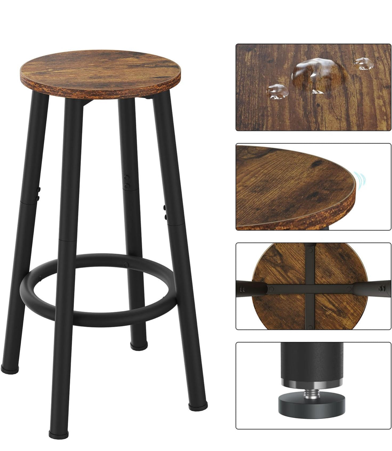 Bar Stools Set of 2, 64CM Kitchen Breakfast Bar Stools