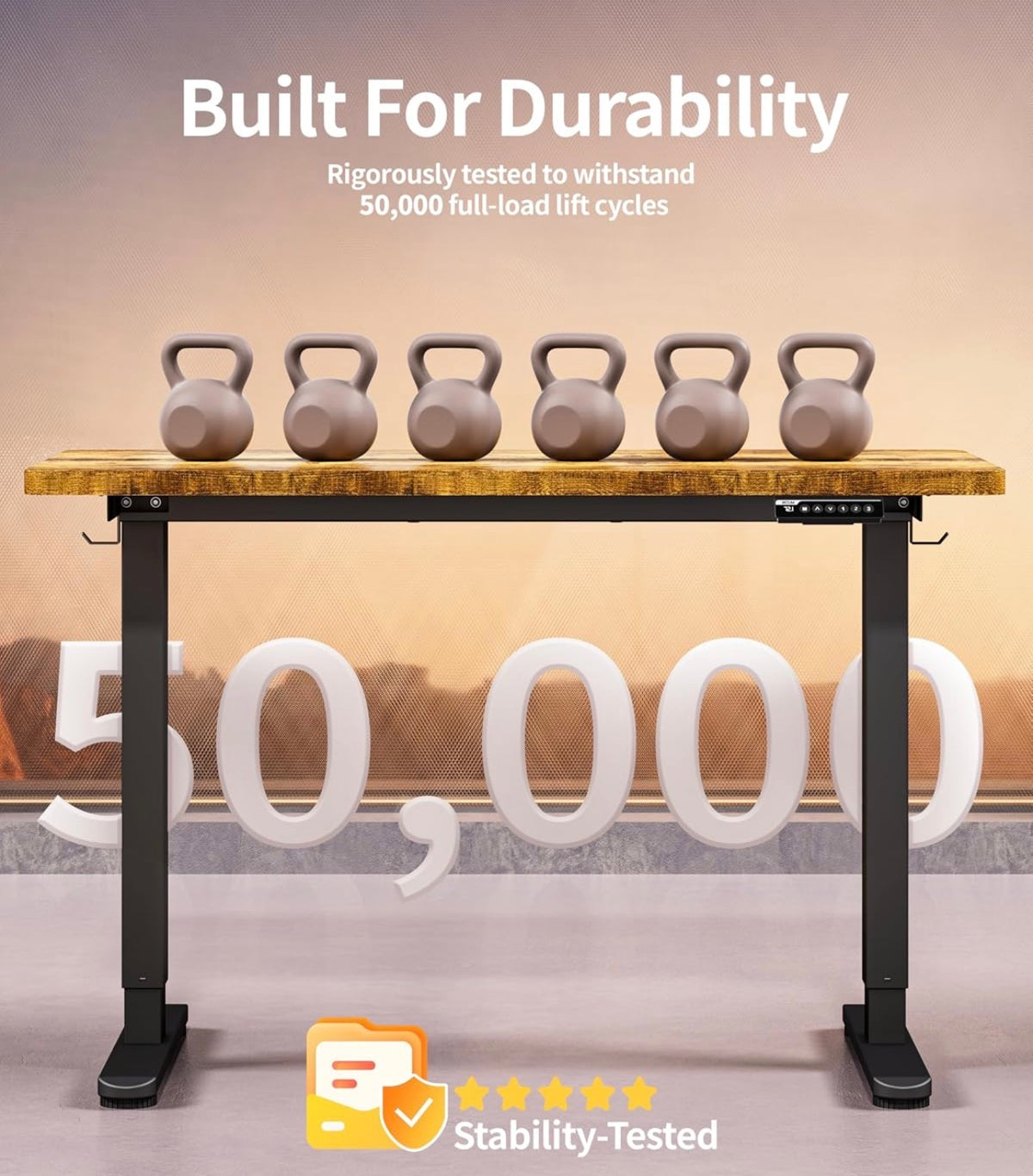 Electric Standing Desk 120x60cm Gaming Desk 3 Memory with Splice Board, 70–115cm Lift, 2 Hooks, 80kg Load, Computer Workstation, Rustic Brown