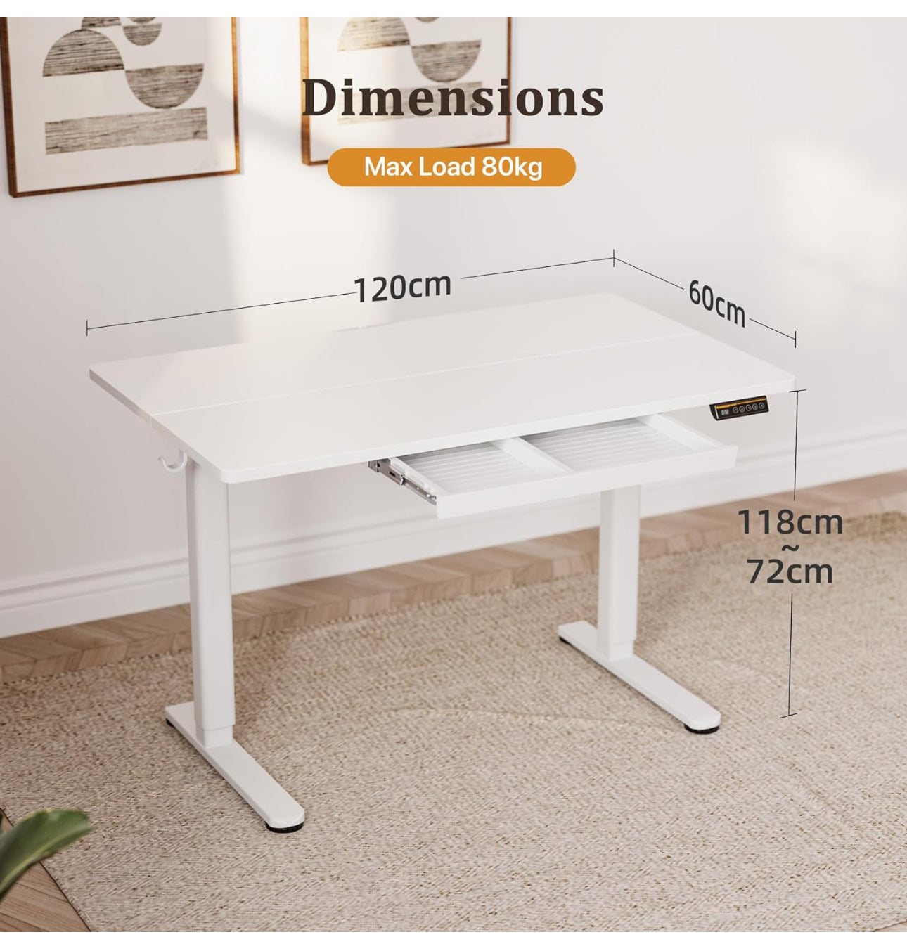 Electric Standing Desk with Drawer 120 x 60 cm