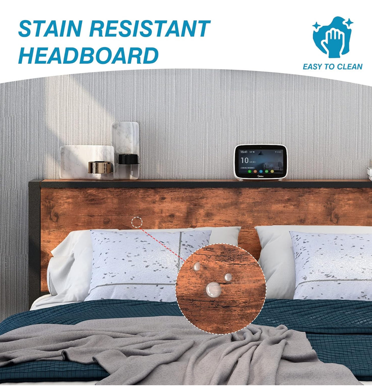 King Size Bed Frame with Storage Wooden Headboard