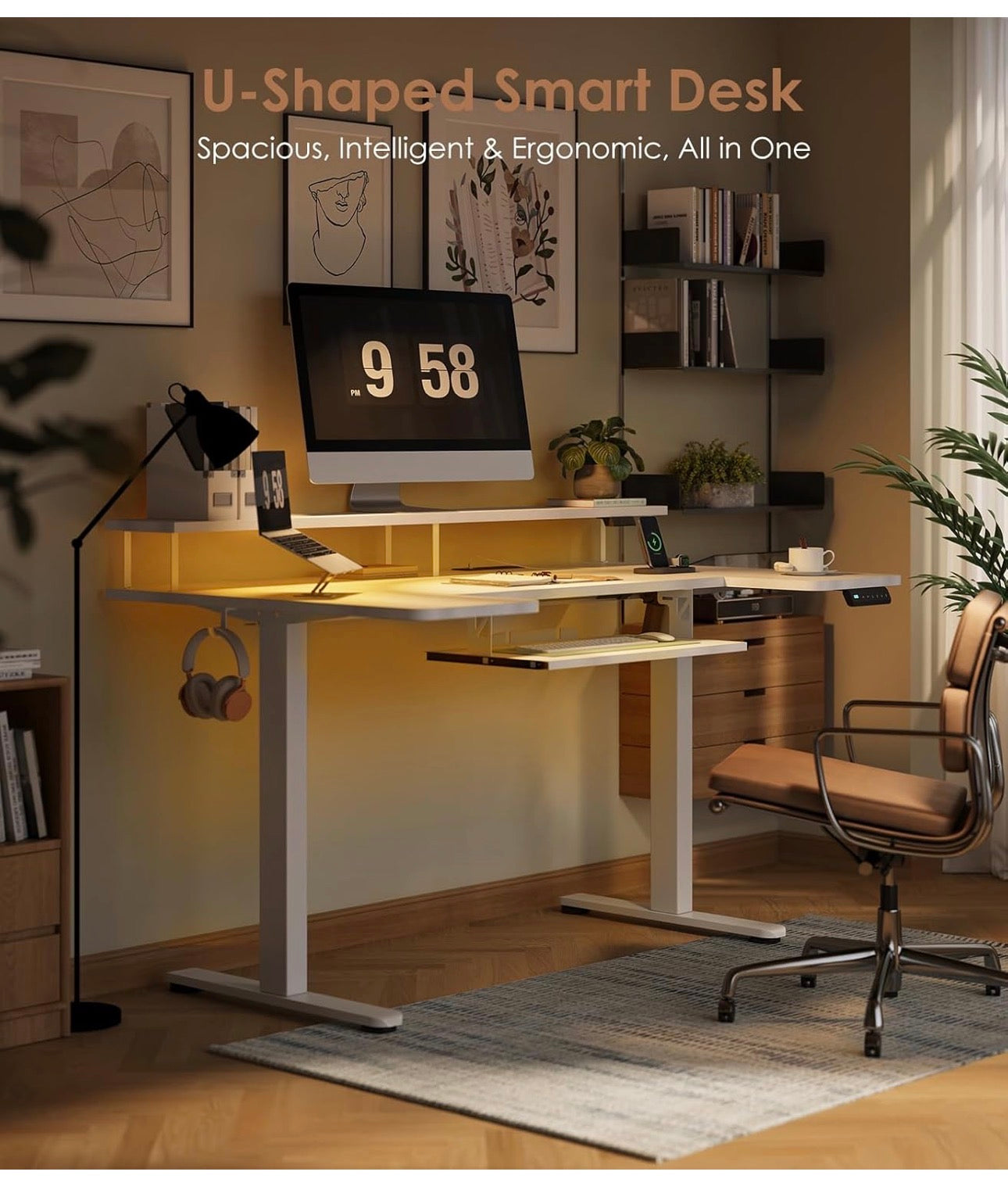 Standing Desk, 140cm U Shaped Height Adjustable Desk