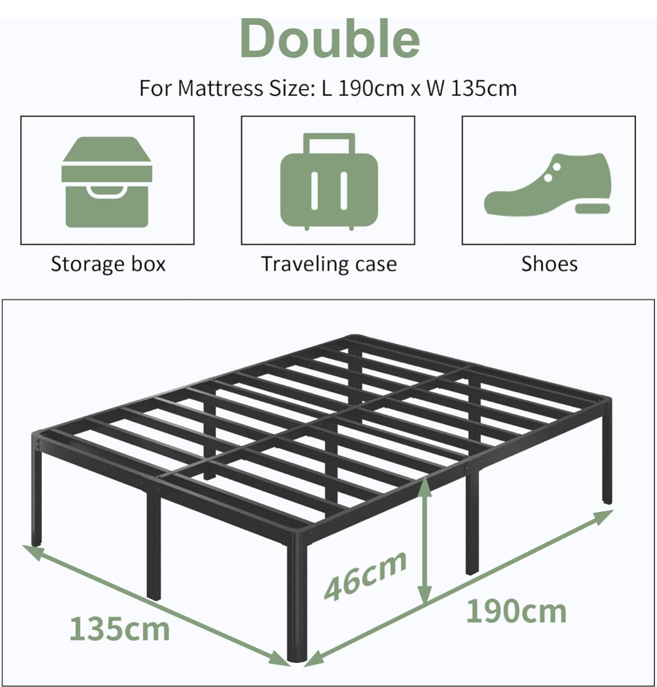 High Double Bed Frame 4ft6 with Rounded Corner Legs