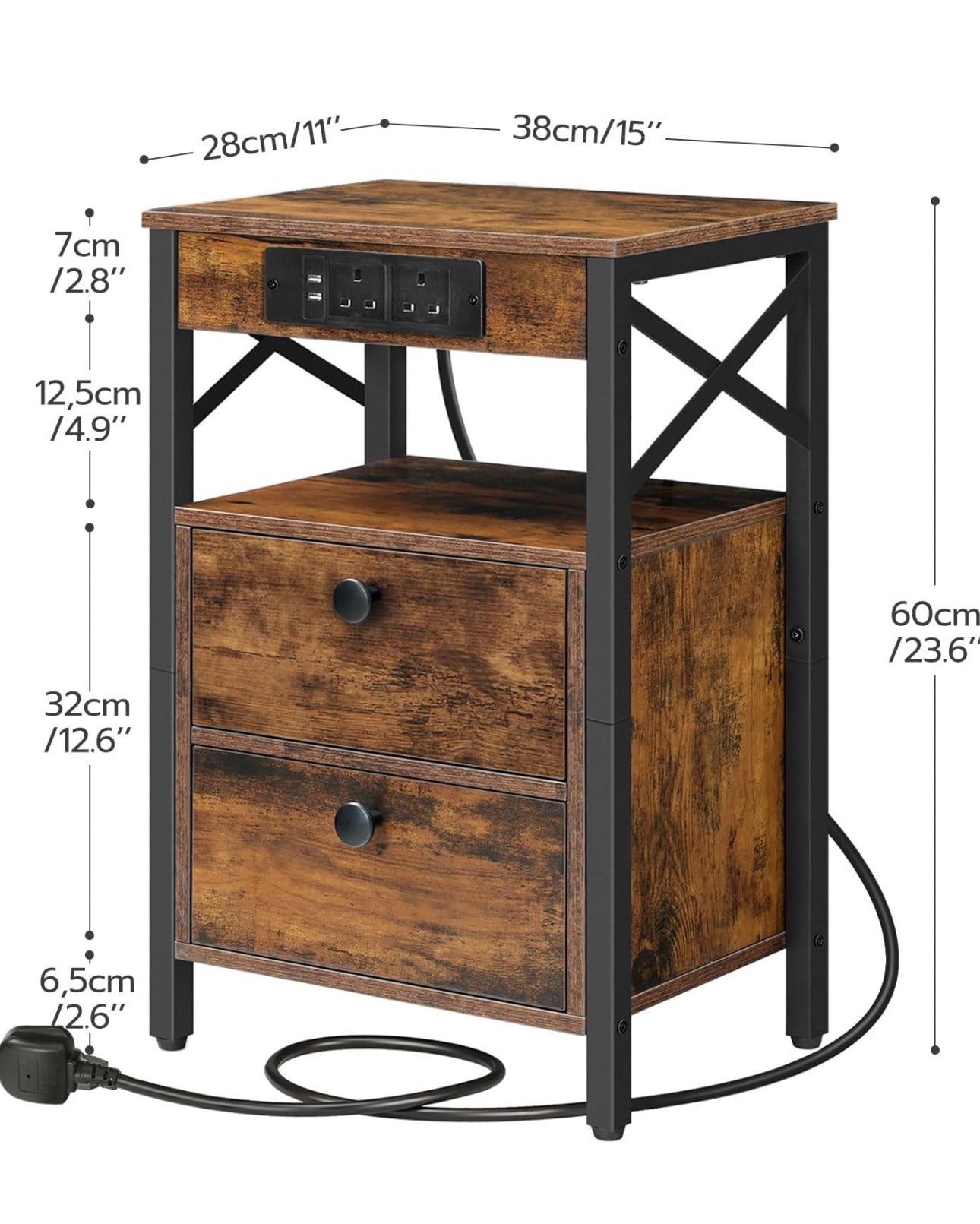 2 Bedside Table with Charging Station