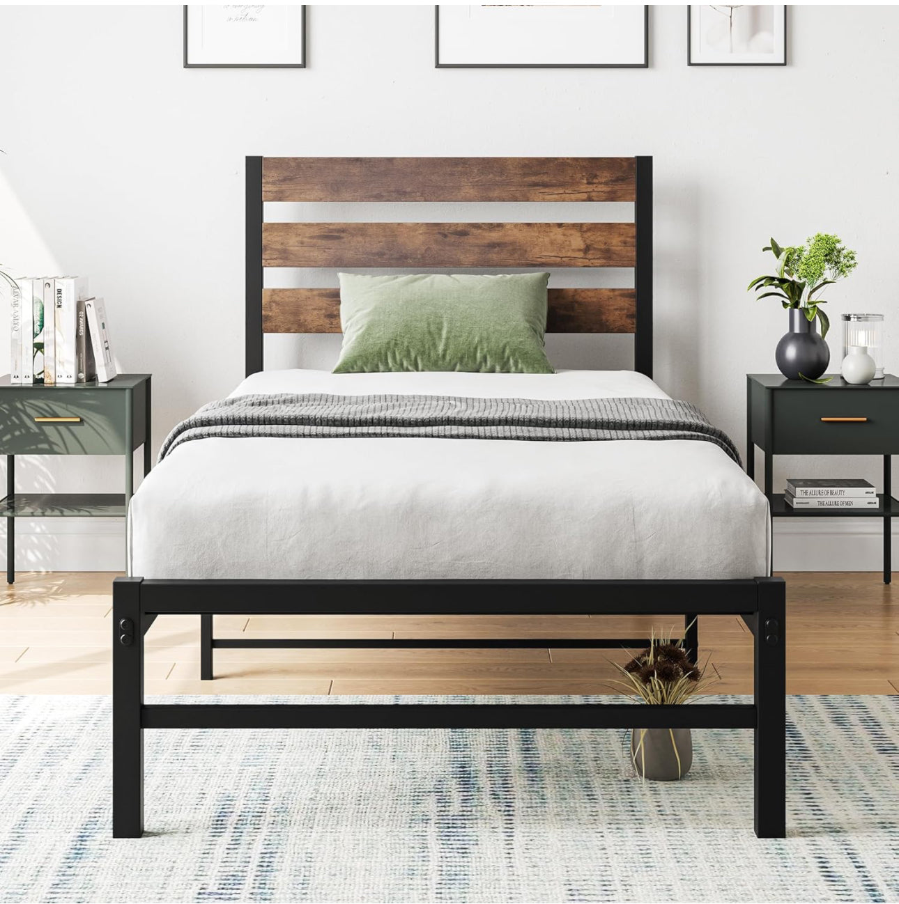 3ft Single Bed Frames with Wood Headboard