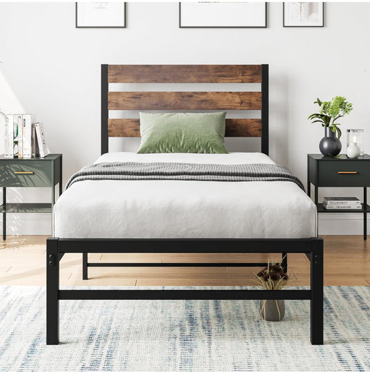3ft Single Bed Frames with Wood Headboard