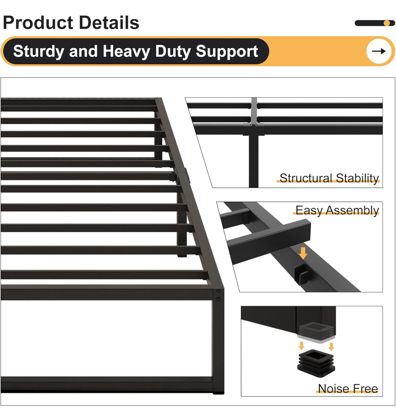 Small Double Bed Frame 120x190 cm Metal Platform Bed Small Double with Steel Slat Support