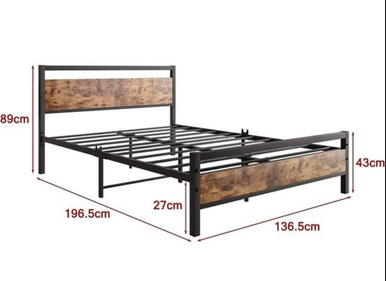 Double Bed Frame with Wooden Headboard