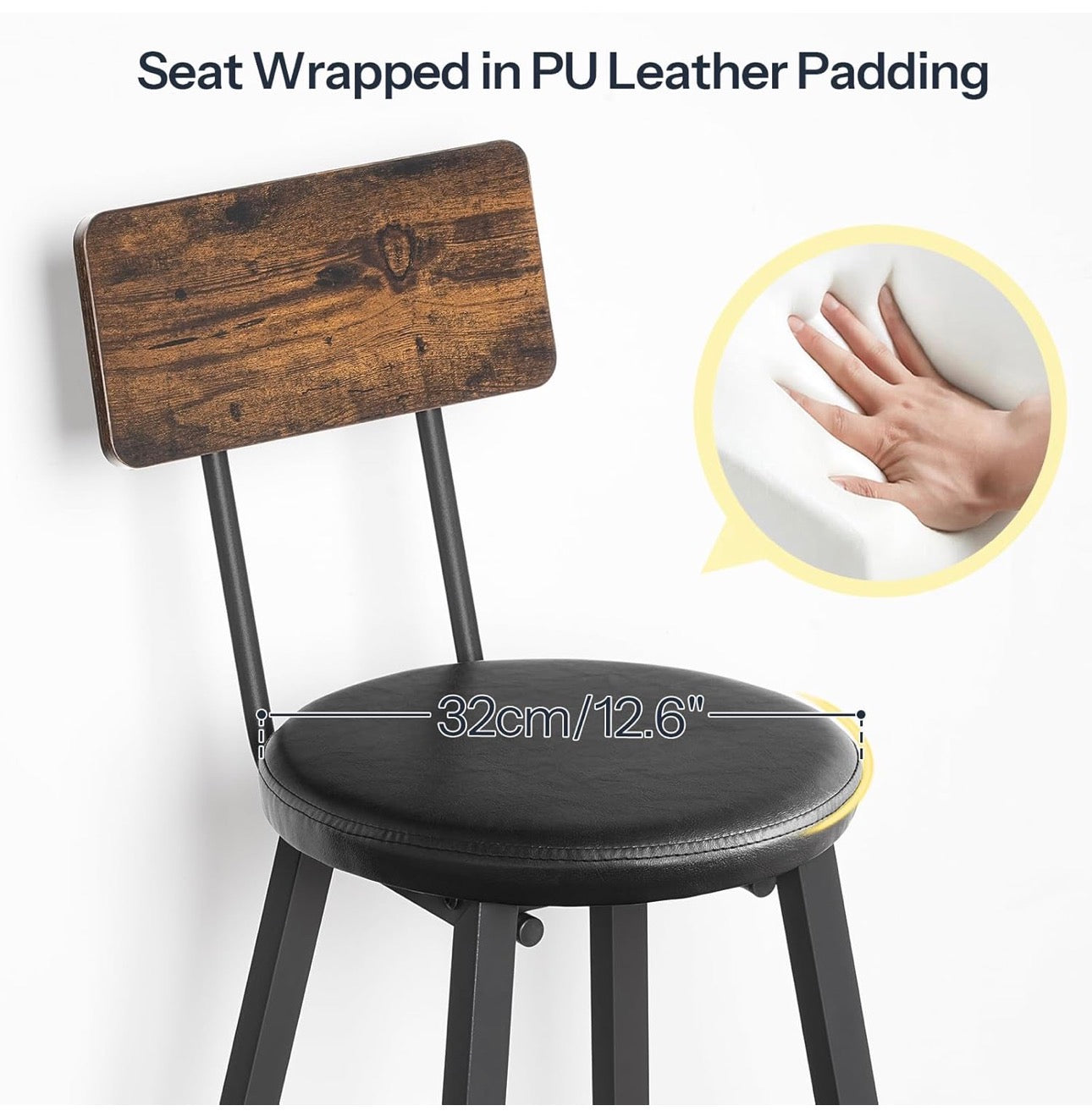 Bar Stools Set of 4, PU Upholstered Bar Chairs wit
