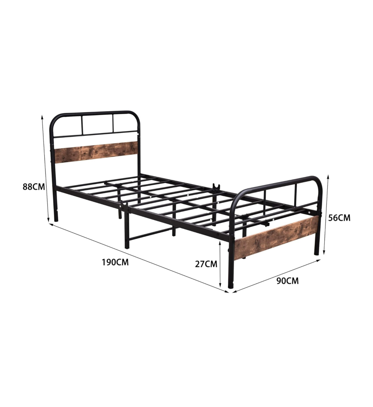 Single Bed Frame with Wooden Headboard