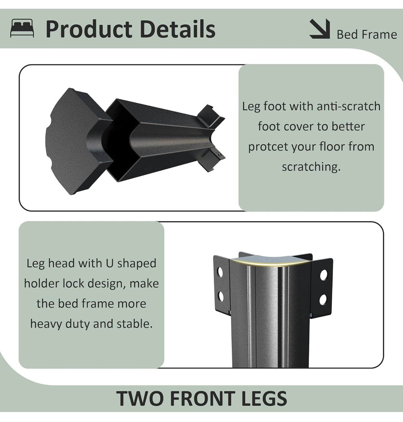 Double Bed Frame 4ft6 with Rounded Corner Legs, Heavy Duty Metal Bed Frame