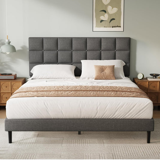 King Bed Frame, Easy Assembly, Sturdy Wooden Slat